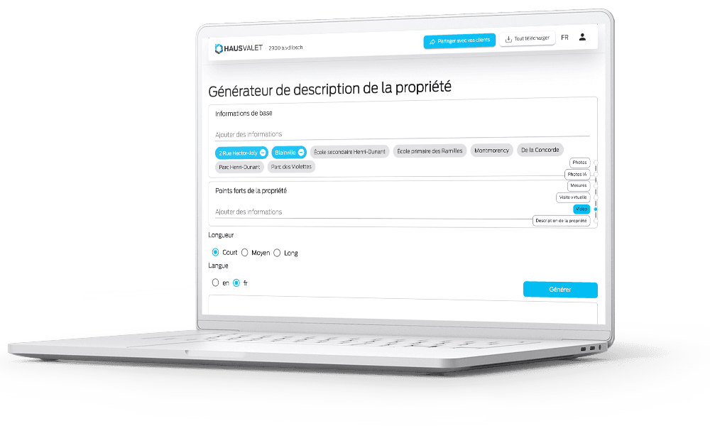 AI-powered property descriptions - Automated real estate listing descriptions by Hausvalet